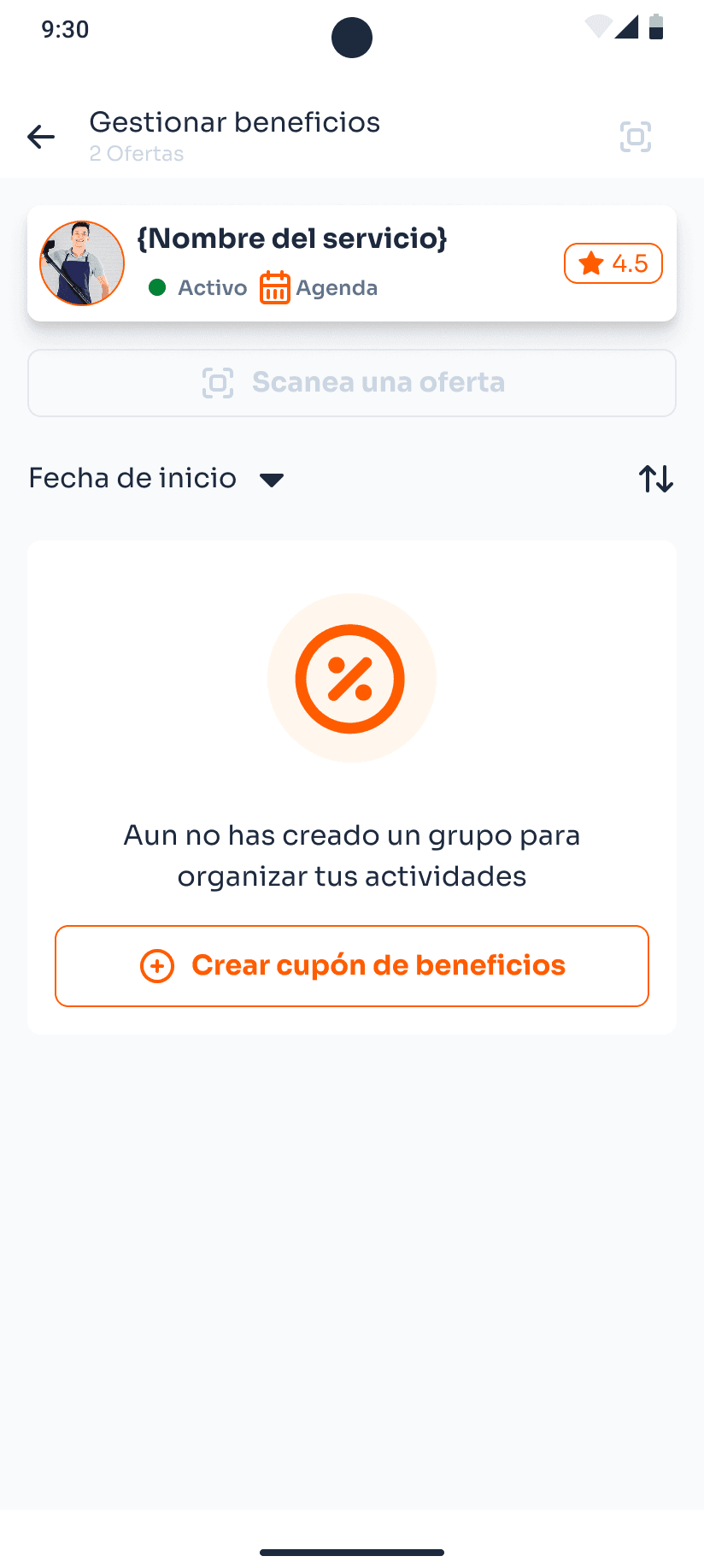 Pantalla sin ofertas del gestor de beneficios