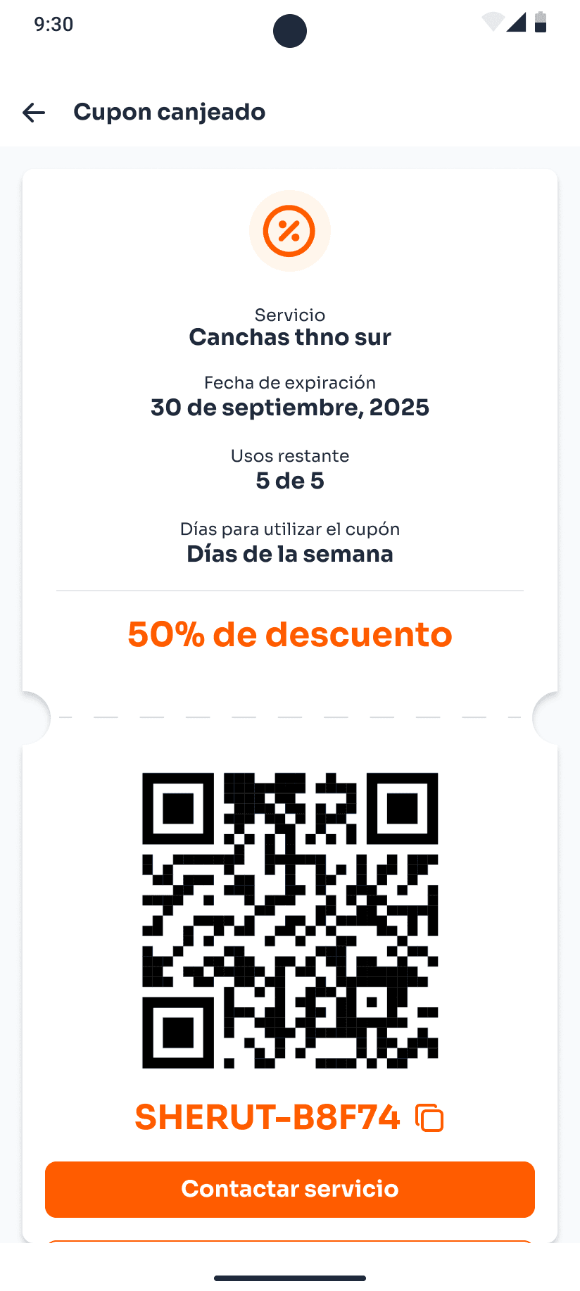 Cupón de beneficio generado con código QR